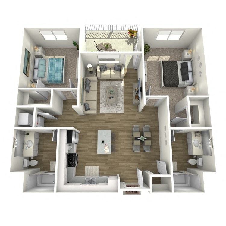 Floor plan for 2 beds, 2 baths, 1097 sqft
